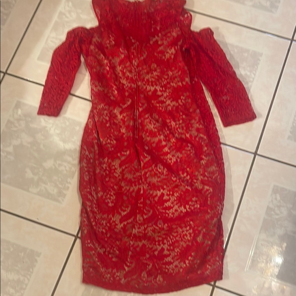 Bisou Bisou Red Long Sleeve Off-Shoulder Bodycon Dress - Picture 5 of 5